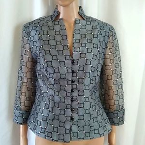 Vintage J.R. NITES by Carol Lin semi sheer Gray with rhinestones sheer sleeves.